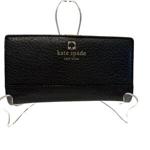 Kate Spade Women’s Bi-fold Long Wallet Black Pebble Leather Excellent!